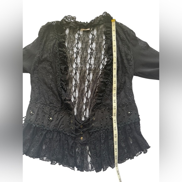 Rods Fairy Goth Renaissance Sheer Lace Long Sleeve Black Cardigan Size Medium - Picture 9 of 13